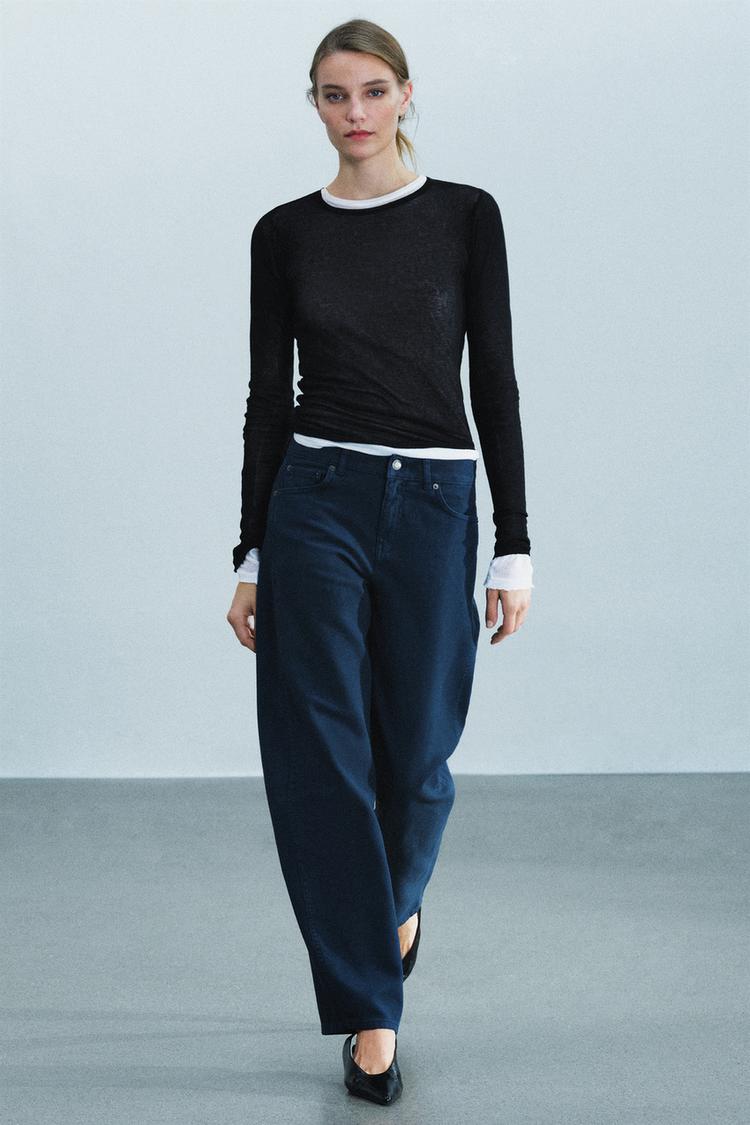 ZW COLLECTION MID-RISE CURVED STRAIGHT JEANS — Navy blue