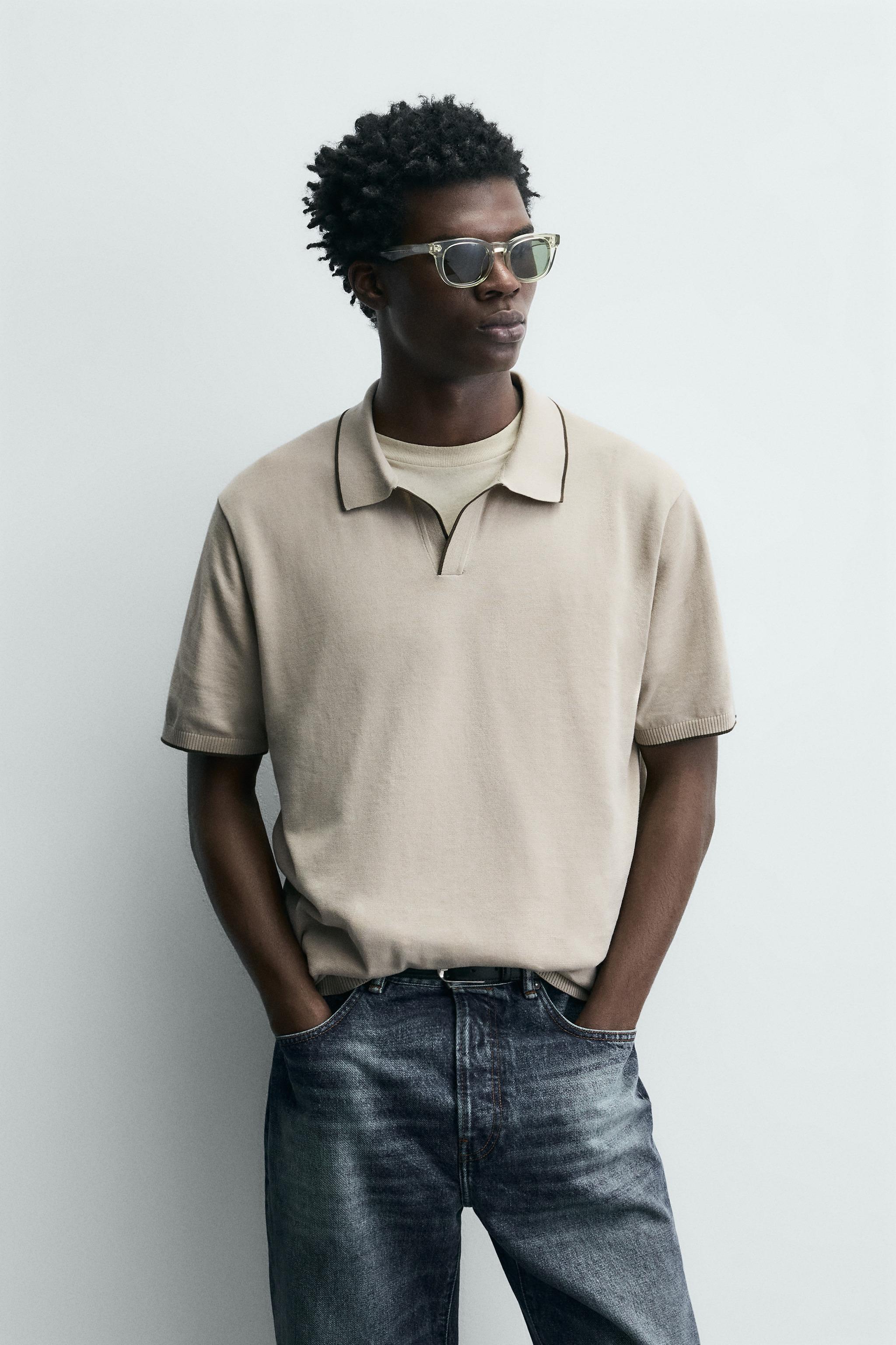 CONTRAST RIB KNIT POLO SHIRT - camel | ZARA Singapore