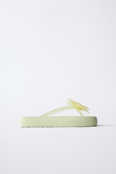3D FLOWER POOL SANDALS - Lime Green by Zara - Image 0