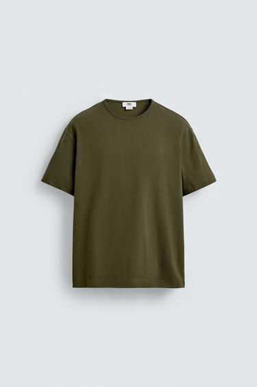 HEAVYWEIGHT-T-SHIRT MIT RIPPENBÜNDCHEN - Mittelgrün von Zara