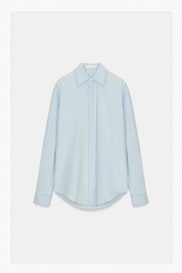 Zara TRF REGULAR DENIM SHIRT - Light blue