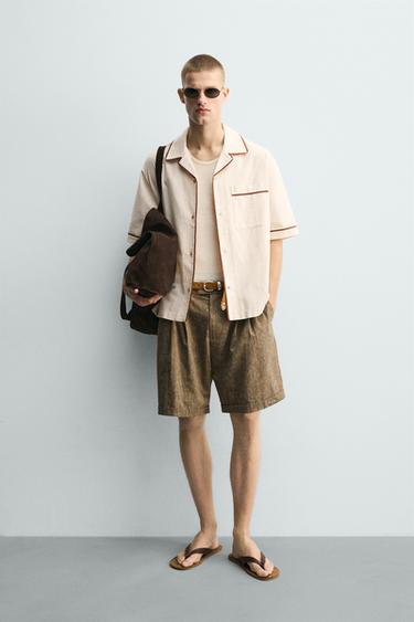 RELAXED FIT SHIRT WITH CONTRAST PIPING - Ecru by Zara