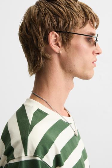 T-SHIRT JACQUARD À RAYURES - Blanc / Vert de Zara - Image 5