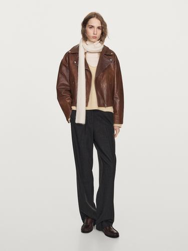 Zara Nappa leather biker jacket - Brown