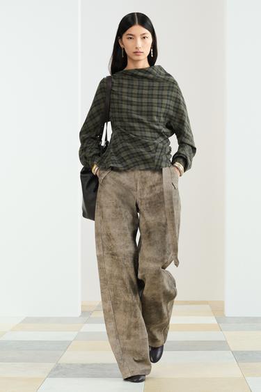 Zara DRPD CHCK WL TP - Gray green