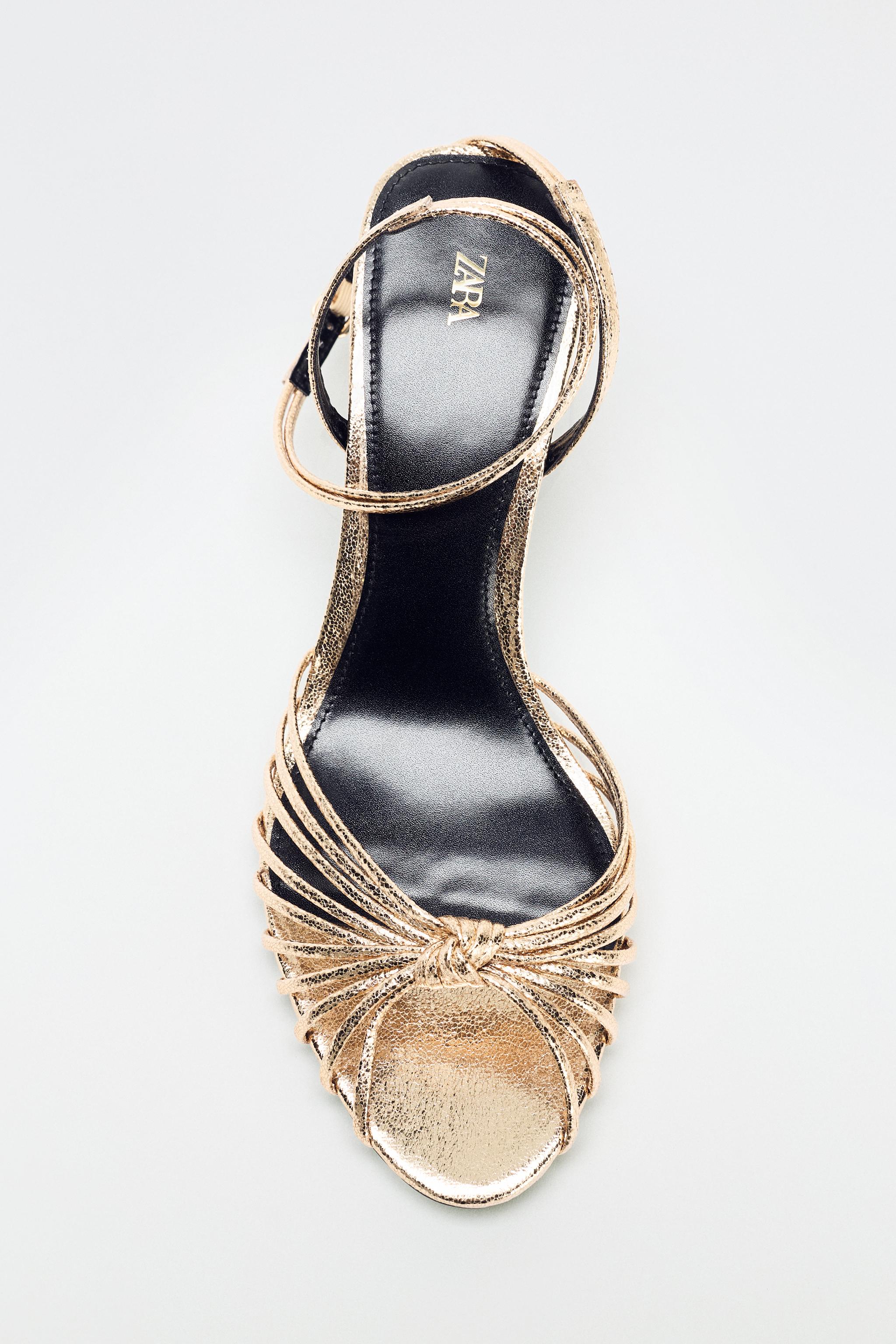 METALLIC KNOTTED HEEL SANDALS