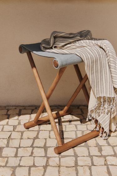 LINEN ASH FOLDING STOOL - Light blue by Zara