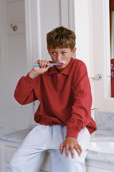 PRINTED SLOGAN POLO SWEATSHIRT - Maroon by Zara