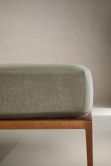 (140 GXM²) WASHED LINEN FITTED SHEET | 30 CM HIGH - Charcoal by Zara