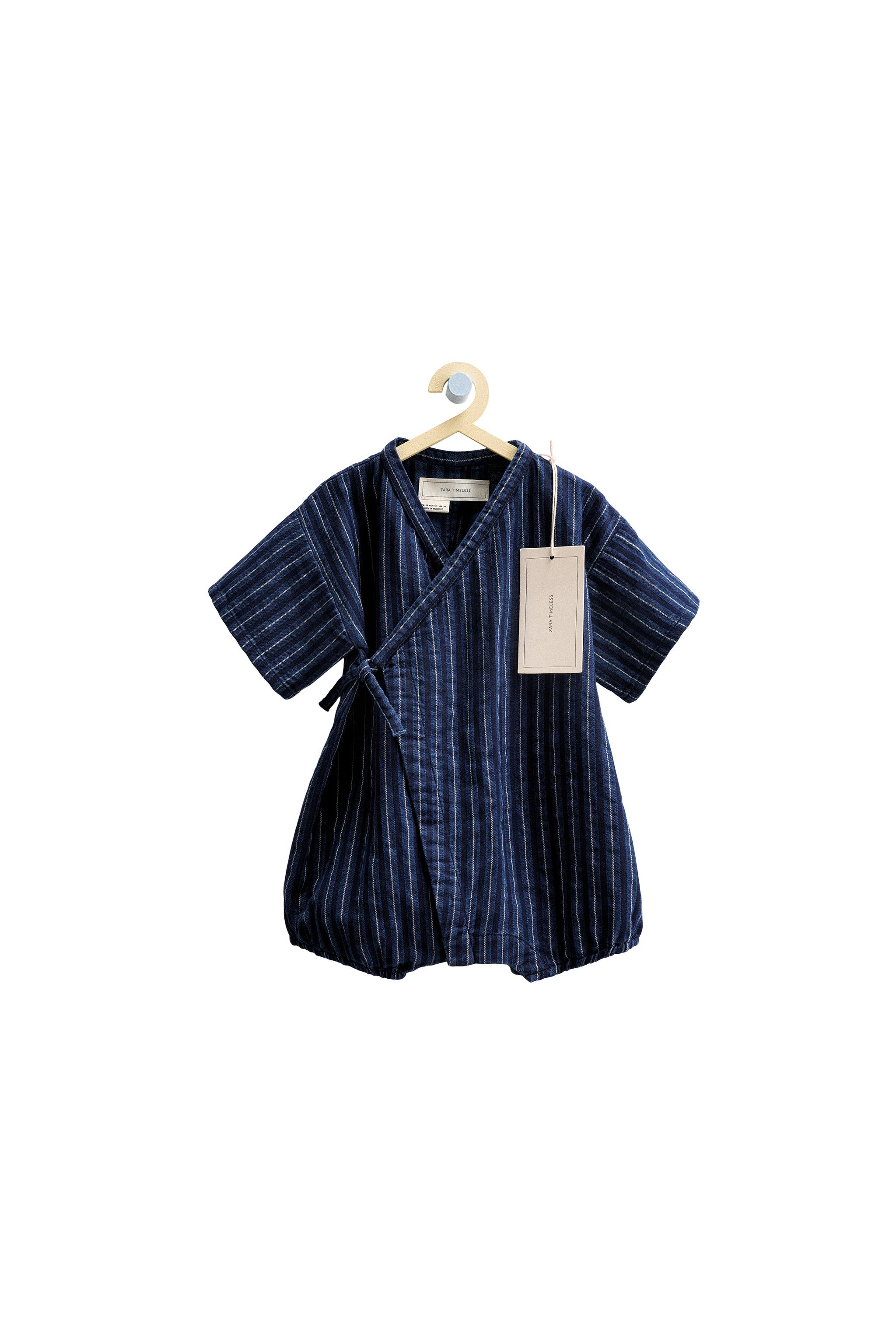 ZARA TIMELESS - ストライプ柄着物風ジャンプスーツ - インディゴ