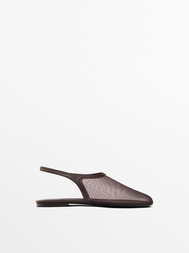 Zara Mesh slingback ballet flats - Wine red