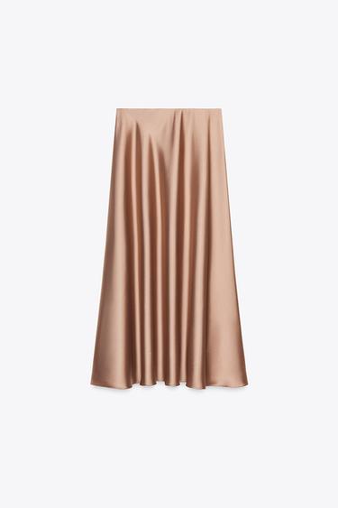 SATIN MIDI SKIRT - Mid-camel by Zara - Image 5