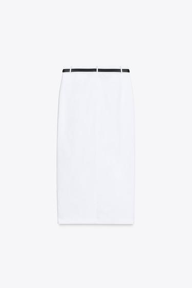 JUPE MIDI DROITE CEINTURE - Blanc de Zara - Image 6