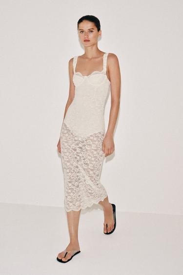 LACE MIDI DRESS - Ecru by Zara - Image 0