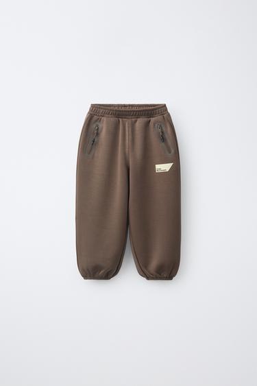 Zara INTERLOCK FLEECE JOGGERS - Brown