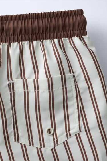 1-6 YEARS / STRIPED SWIM SHORTS - Brown / Ecru by Zara - Image 3