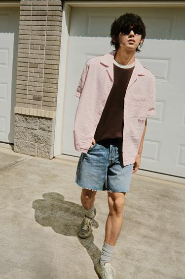 CONTRAST EMBROIDERY STRIPE SHIRT - Pink by Zara