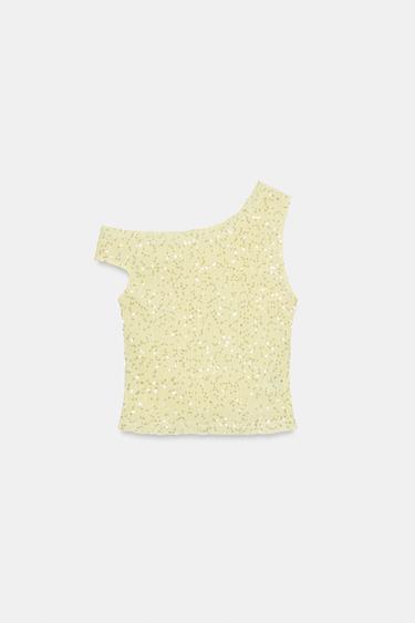 TOP ASYMÉTRIQUE À PAILLETTES - Jaune de Zara - Image 5