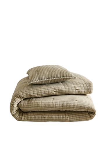 EDREDÓN INFANTIL ALGODÓN RAYAS FINAS - Verde de Zara