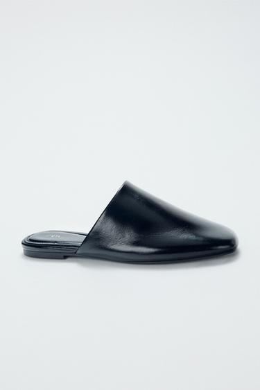 FLAD LÆDERSKO UDEN HÆLKAPPE - Sort fra Zara