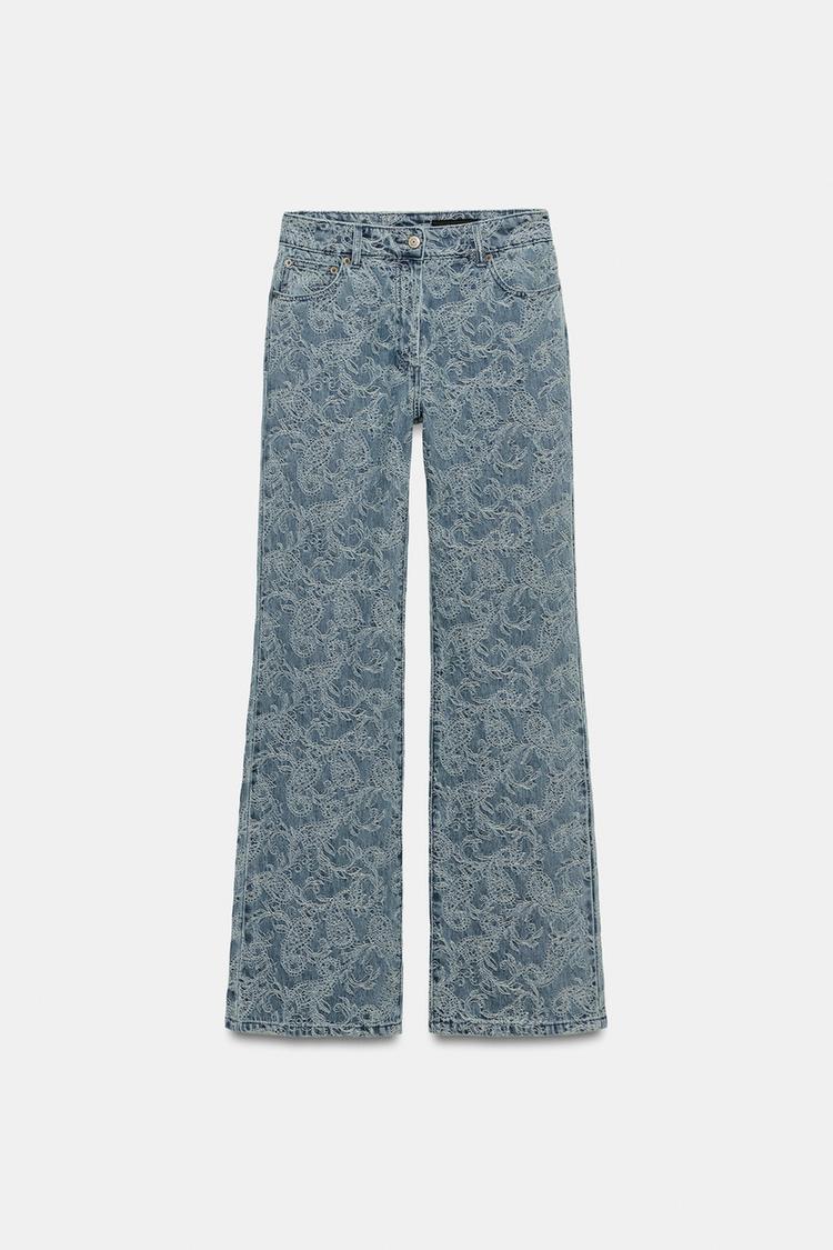 JEANS DE COLECCIÓN ZW DE CINTURA ALTA Y PIERNA ACAMPANADA CON JACQUARD 4