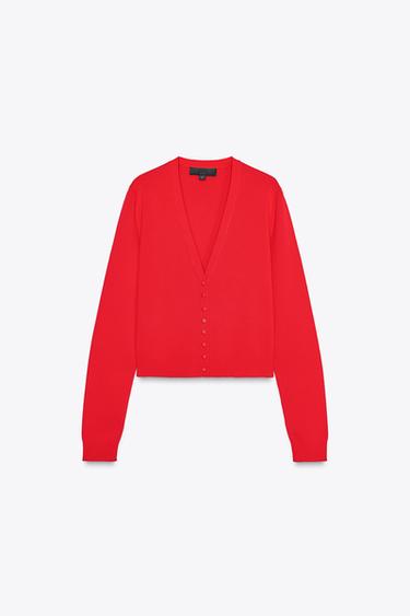 GILET EN MAILLE À LISERÉS LATÉRAUX - Rouge de Zara - Image 4
