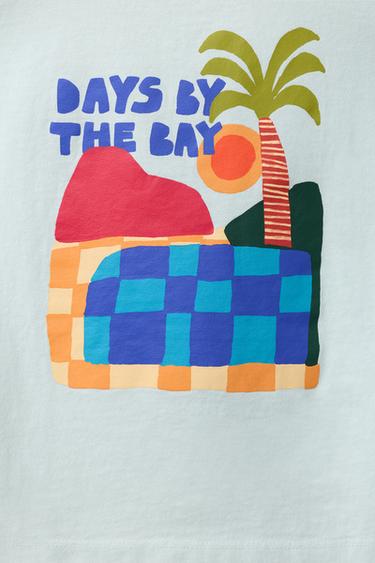 T-SHIRT TEINT EN PIÈCE À IMPRIMÉ - Turquoise de Zara - Image 3