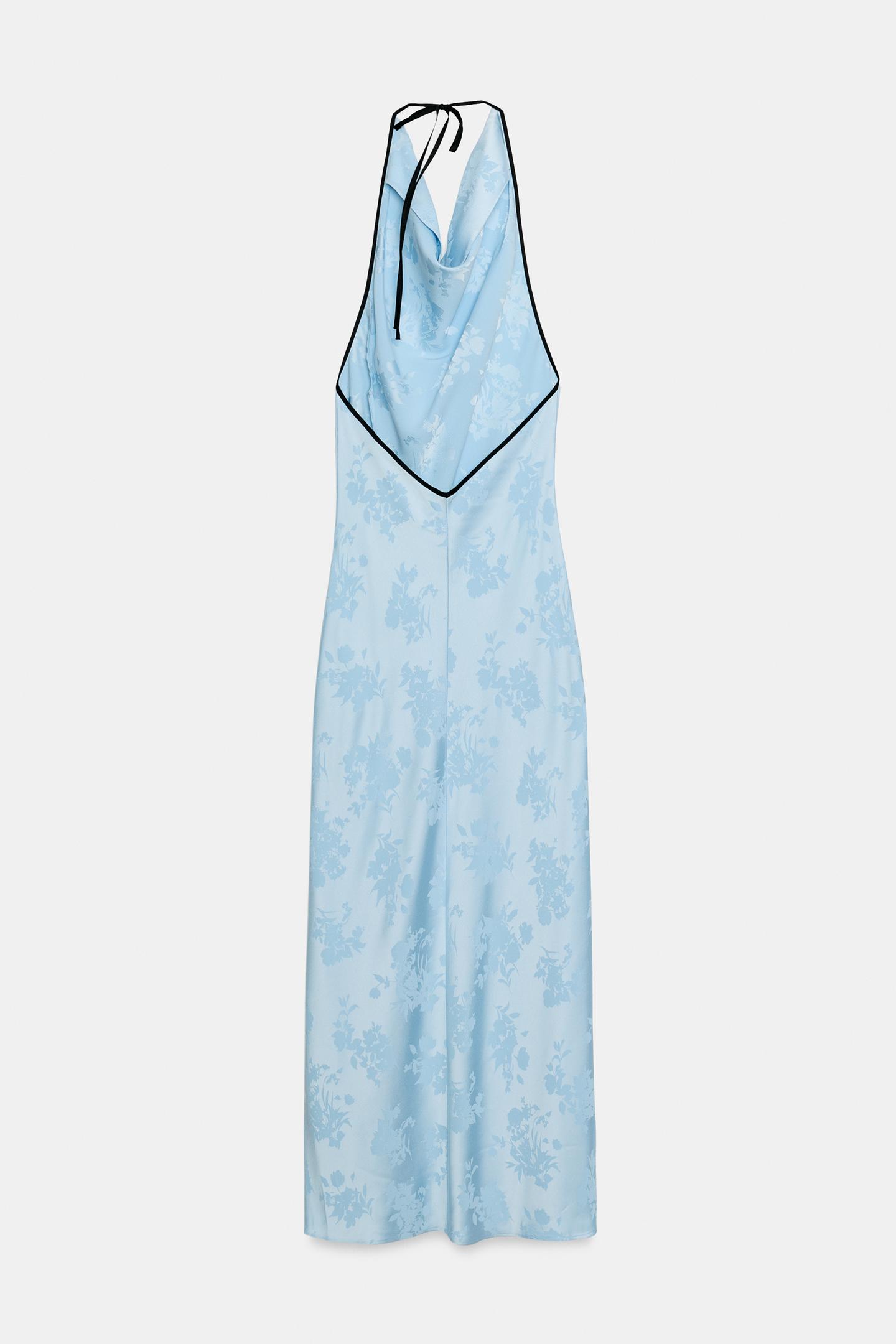 Женское платье Zara Floral Jacquard MIDI, цвет: Небесно-голубой — фото 9