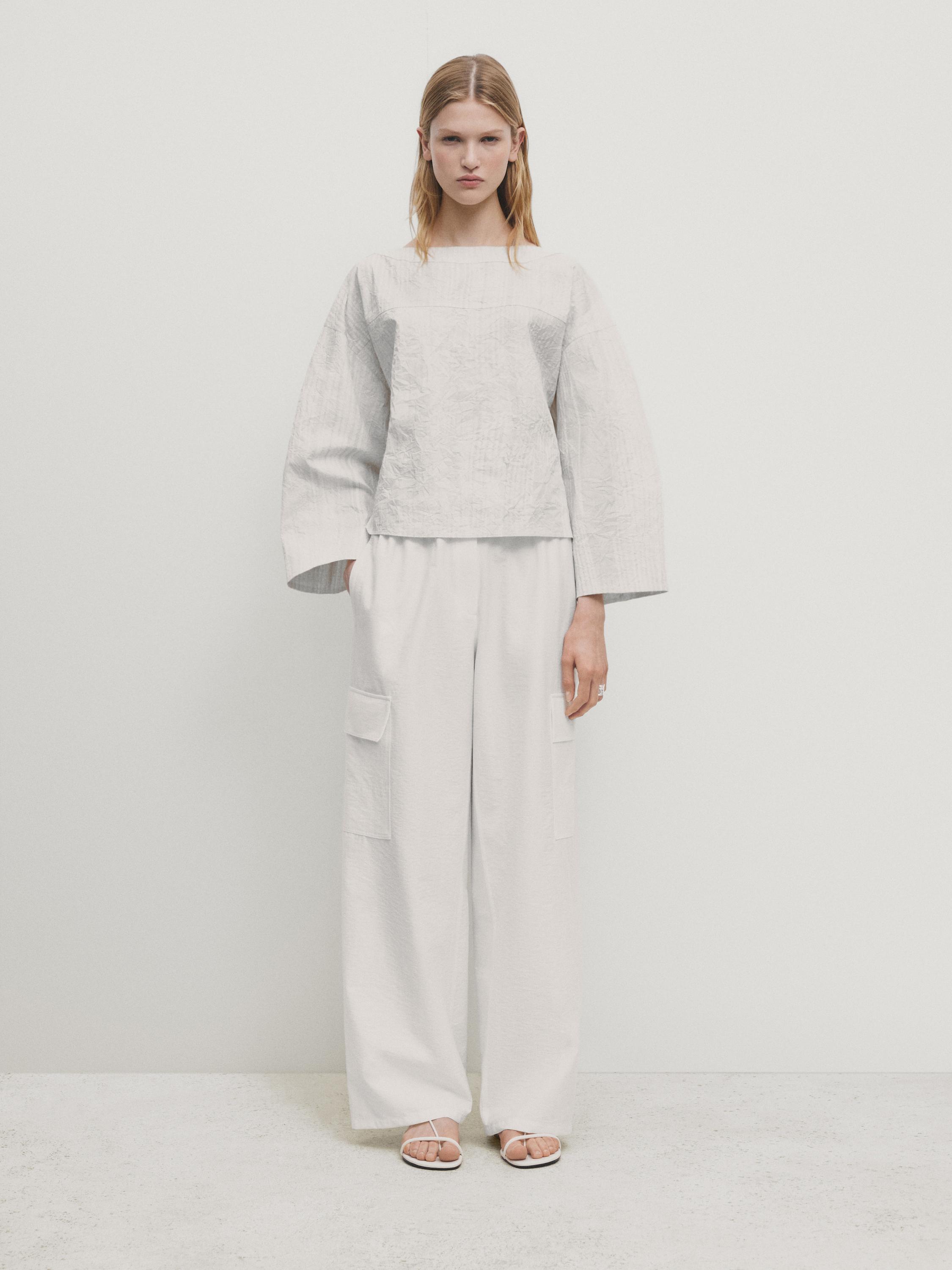 Poplin cargo trousers with elasticated waistband White ZARA United States