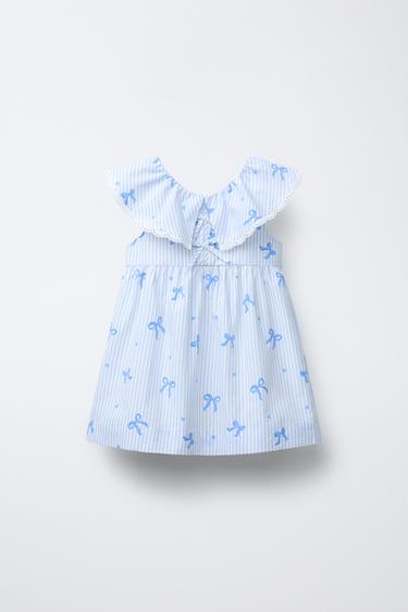 KLEID MIT STREIFEN UND SCHLEIFEN - Hellblau von Zara