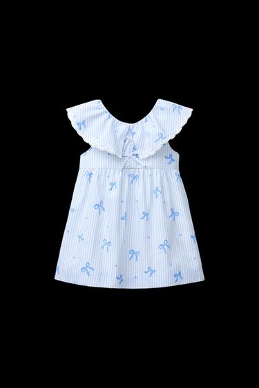 Zara STRIPED BOW DRESS - Light blue - Image 0