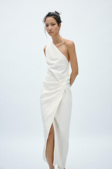 ZW COLLECTION ASYMMETRIC LINEN DRESS - Ecru by Zara
