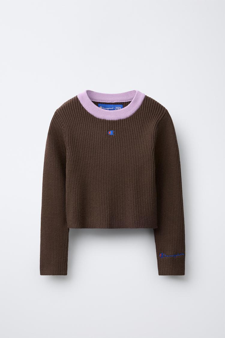 CHAMPION ® X ZARA CONTRAST NECK RIBBED SWEATER Chocolate brown
