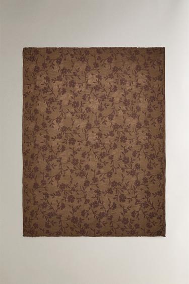 FLORAL JACQUARD THROW - Brown by Zara - Image 1
