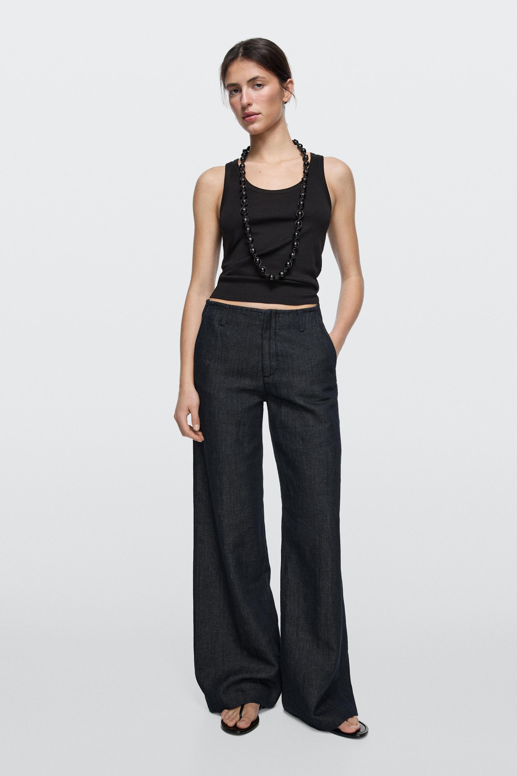 Wide-leg linen blend trousers