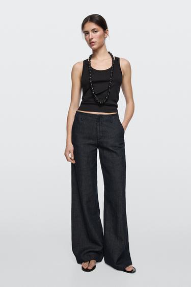 Zara Wide-leg linen blend trousers - Blue - Image 0