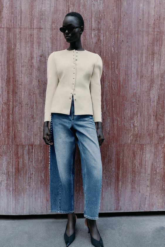 GILET EN MAILLE Cintré - Vanille de Zara - Image 0