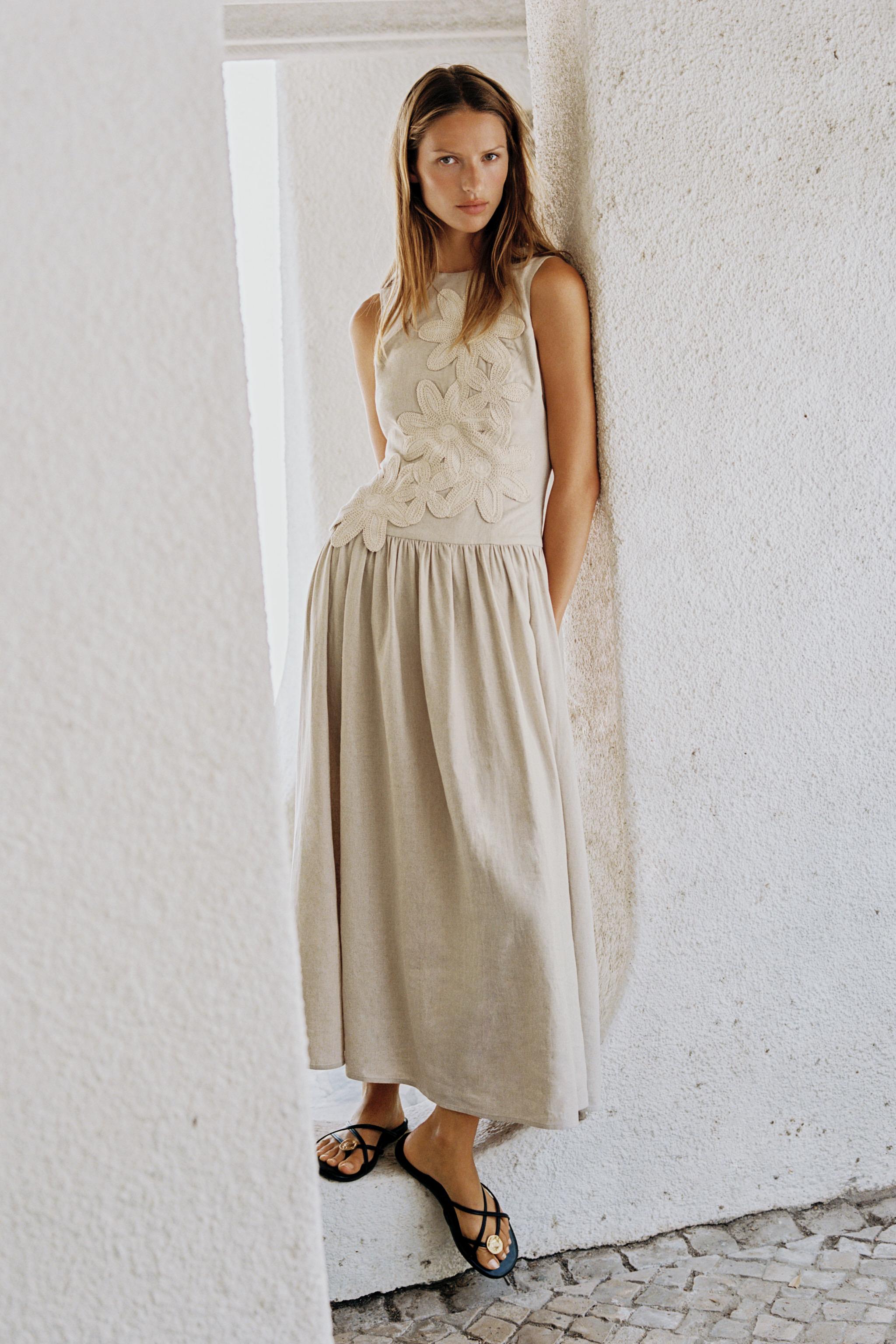 Zara KETEN KARIŞIMLI MİDİ ELBİSE görsel 5