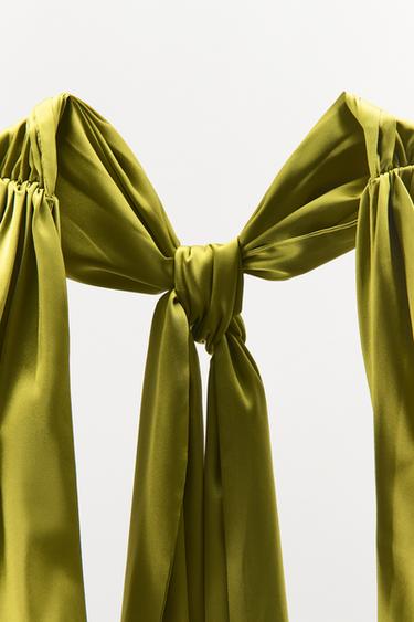 HALTER NECK SATIN SCARF TOP - Olive green by Zara - Image 6