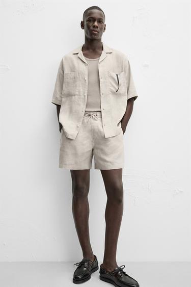 100% LINEN BERMUDA SHORTS - Beige by Zara - Image 4