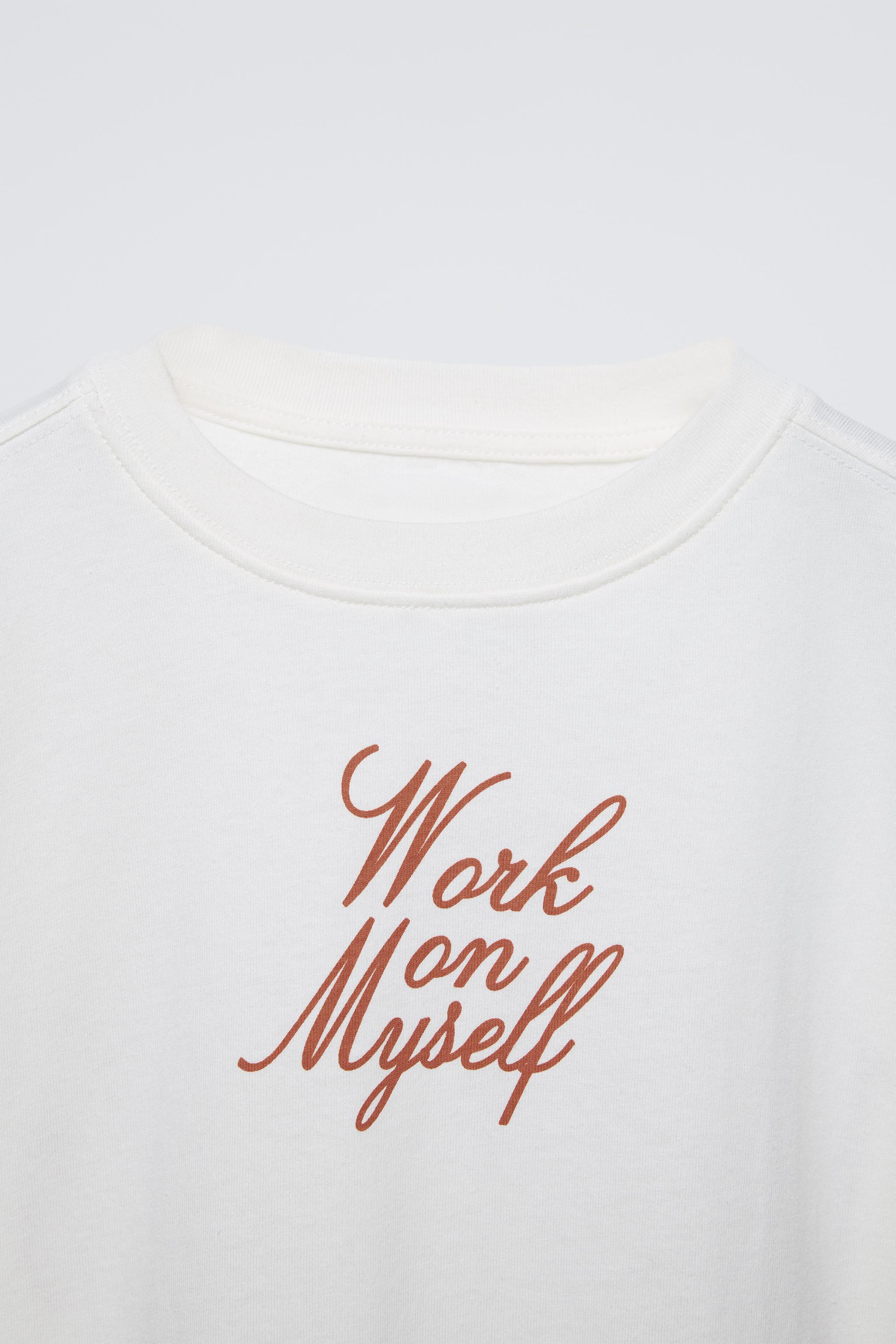 ダブルレイヤードスリーブテキストTシャツ - エクリュ | ZARA