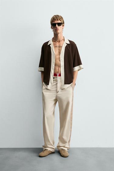 VISCOSE/LINEN COLOUR BLOCK SHIRT - Brown by Zara - Image 0