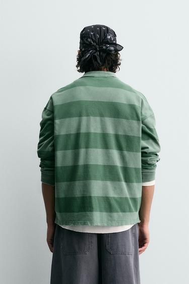 WASHED STRIPED PIQUÉ POLO SHIRT - washed green by Zara - Image 2