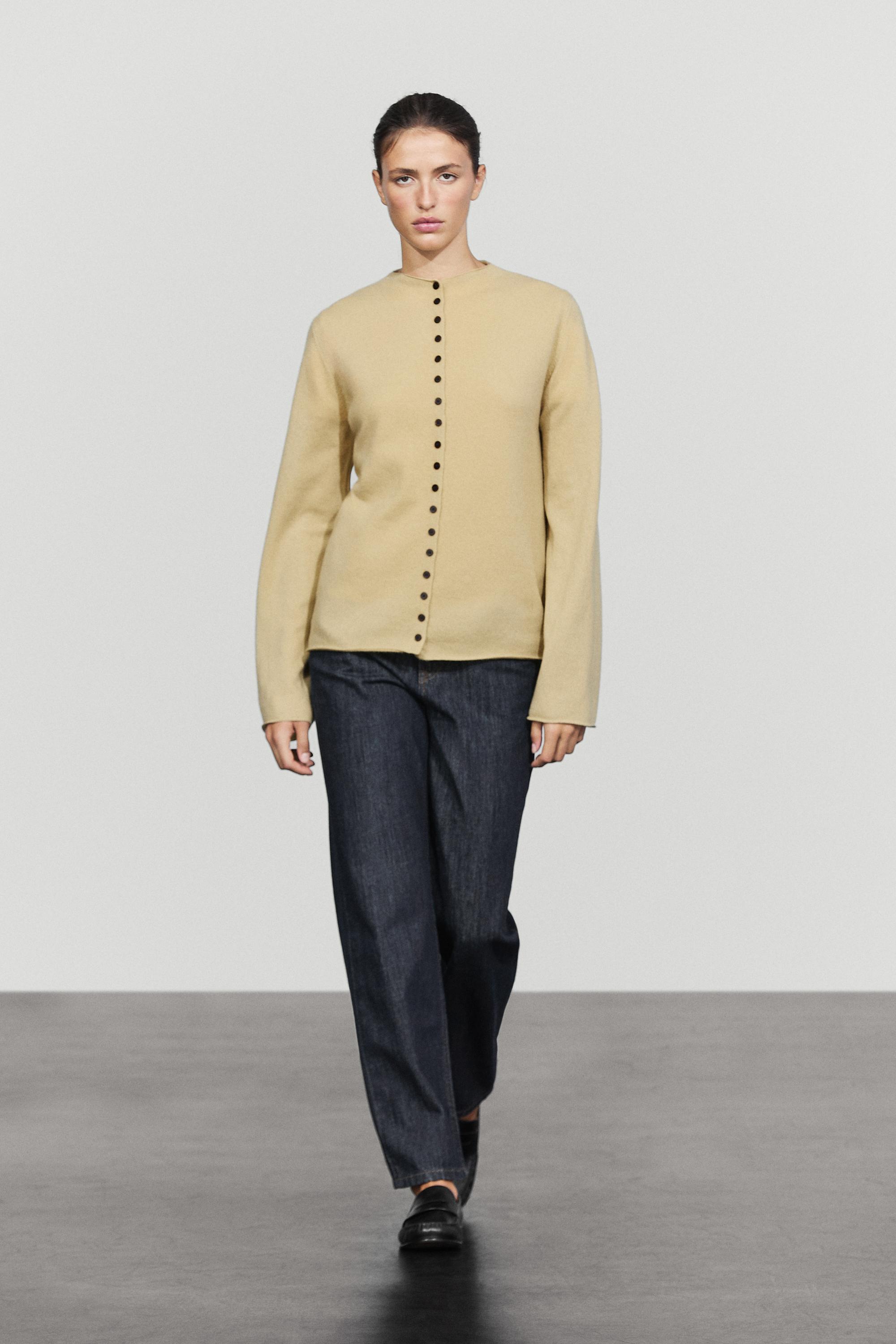 Wool-blend knit cardigan with buttons - Olive green | ZARA United