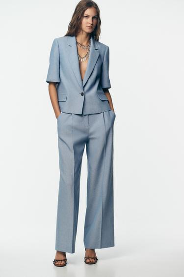BLAZER ME MËNGË TË SHKURTRA CROPPED - E kaltër nga Zara - Imazh 0