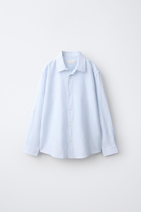 STRIPED LINEN BLEND SHIRT - Blue by Zara - Image 0