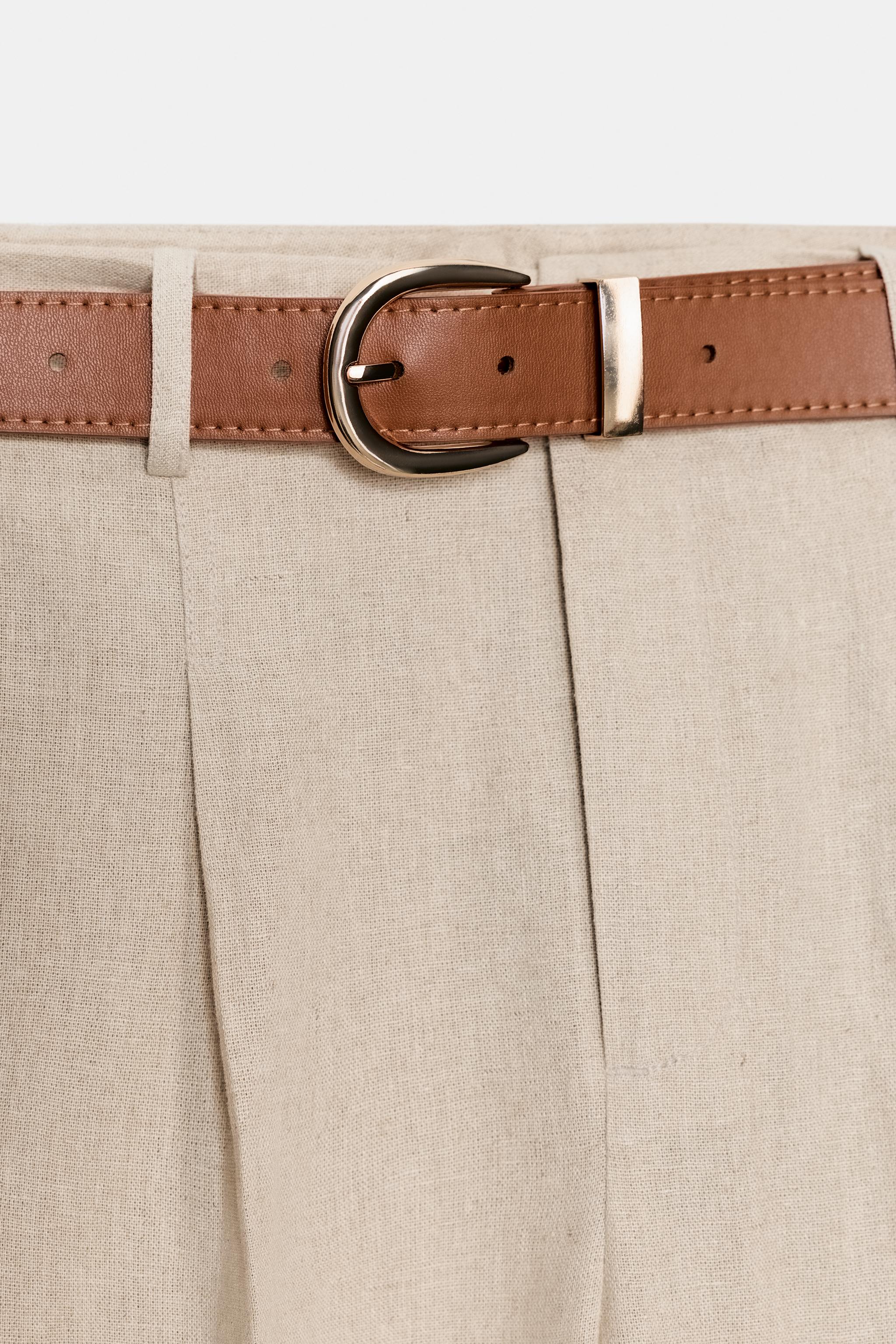 PANTALON AVEC LIN, PINCES ET CEINTURE
