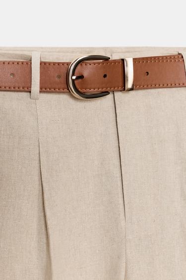 PANTALON AVEC LIN, PINCES ET CEINTURE - Beige clair de Zara - Image 8