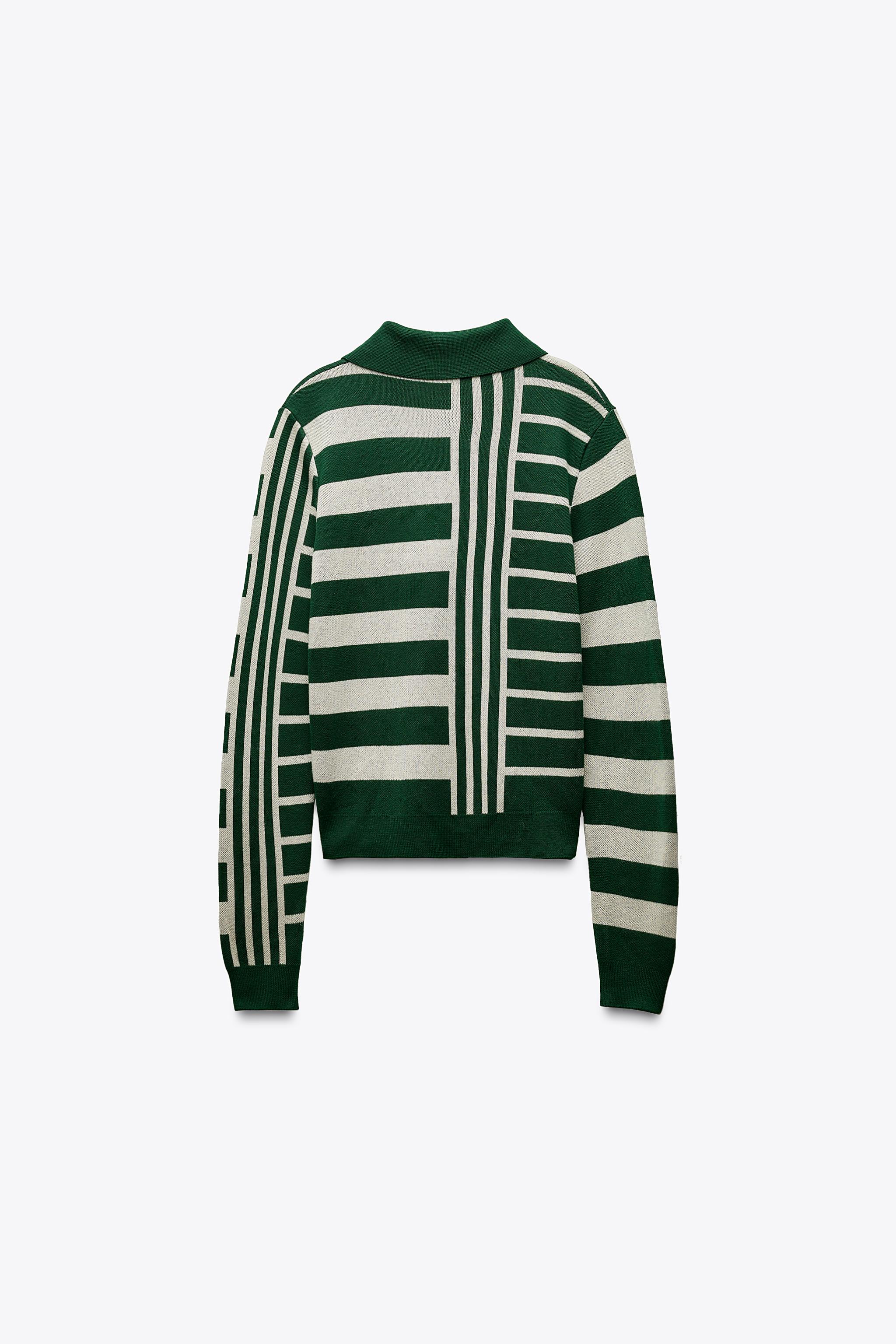 STRIPED KNIT POLO SWEATER