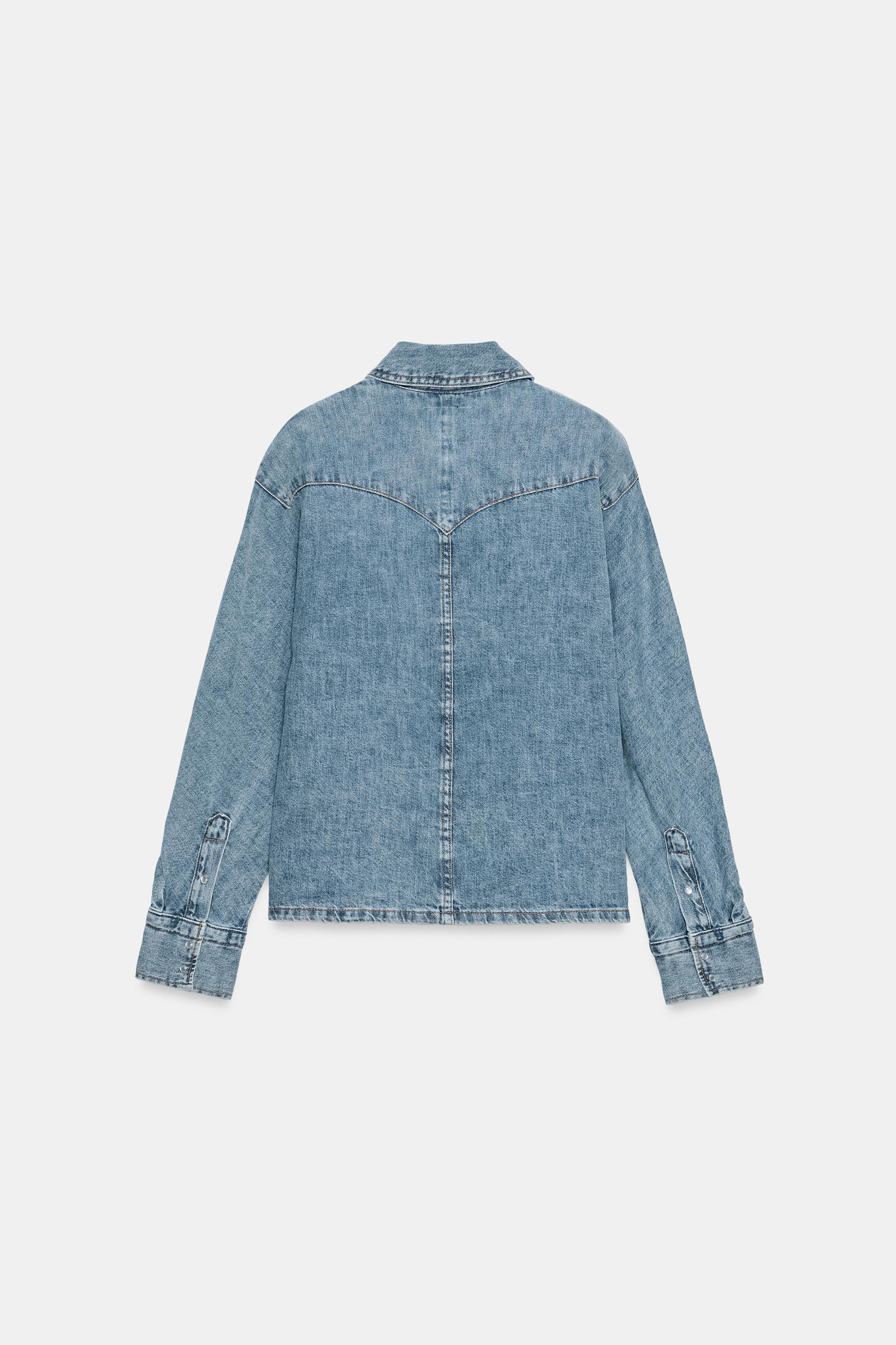 Женские куртки Zara ZW COLLECTION DENIM JACKET WITH SHOULDER PADS — фото 7
